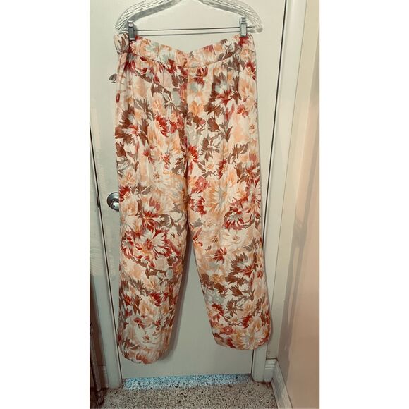 Abercrombie & Finch Linen Blend Orange Floral Pants Size L New - Picture 8 of 9